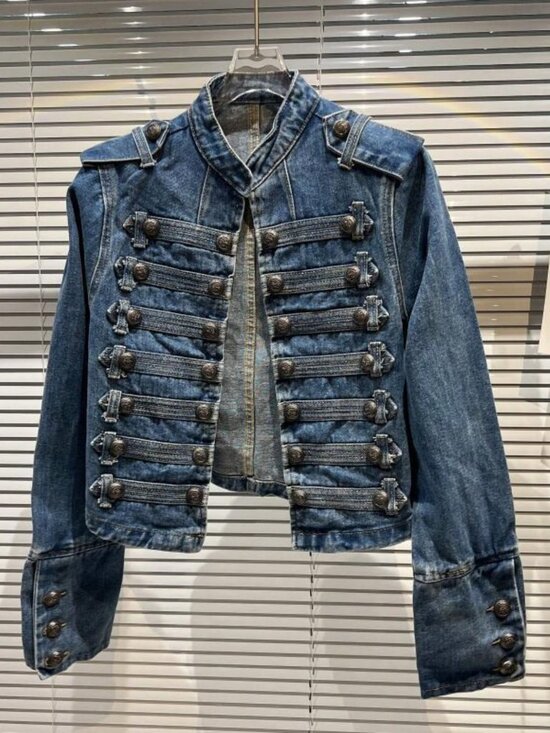 Jackets & Blazers - Dark Blue Button Casual Women's Jean jacket
